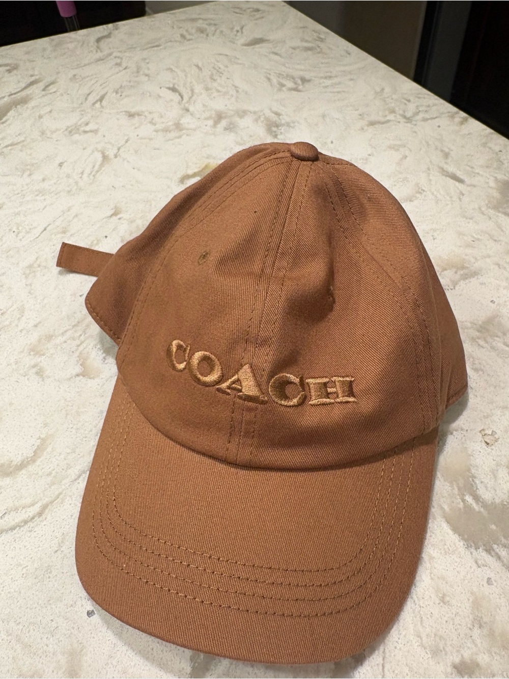 Coach Tan Brown Embroidered Logo Baseball Cap